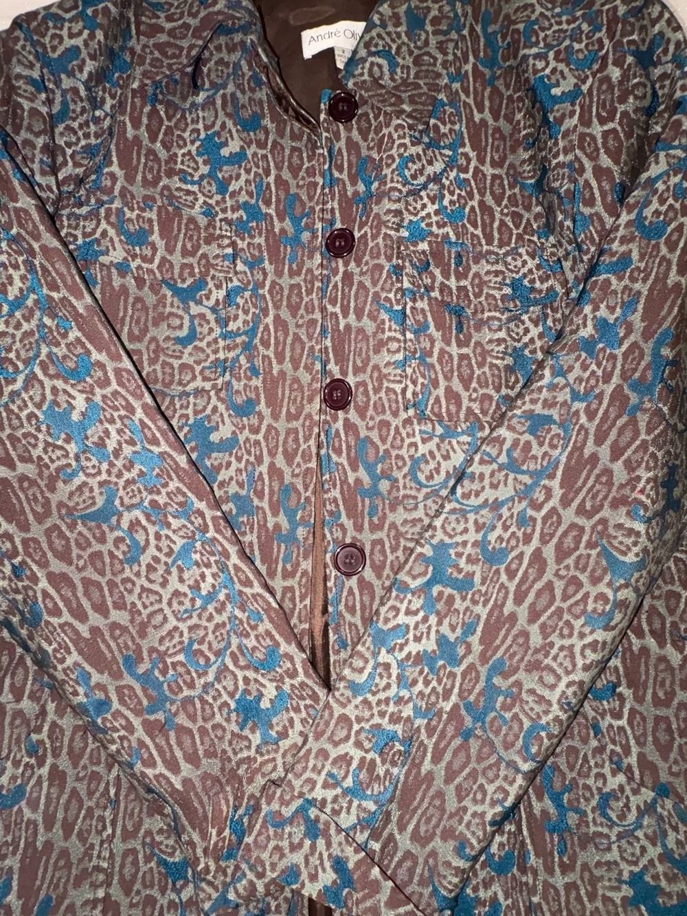 Andre Oliver Brown and Blue Patterned Blazer Jacket